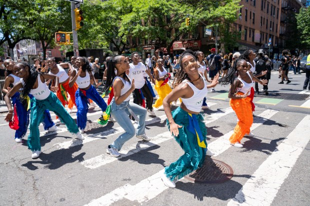 Performers take part in Dance Parade New York on the Lower East Side of Manhattan on Saturday, May 17, 2025. (Theodore Parisienne / New York Daily News)