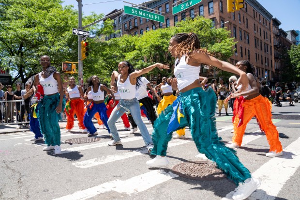 Performers take part in Dance Parade New York on the Lower East Side of Manhattan on Saturday, May 17, 2025. (Theodore Parisienne / New York Daily News)