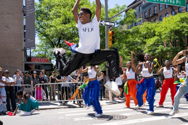 Performers take part in Dance Parade New York on the Lower East Side of Manhattan on Saturday, May 17, 2025. (Theodore Parisienne / New York Daily News)