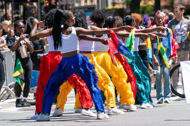 Performers take part in Dance Parade New York on the Lower East Side of Manhattan on Saturday, May 17, 2025. (Theodore Parisienne / New York Daily News)